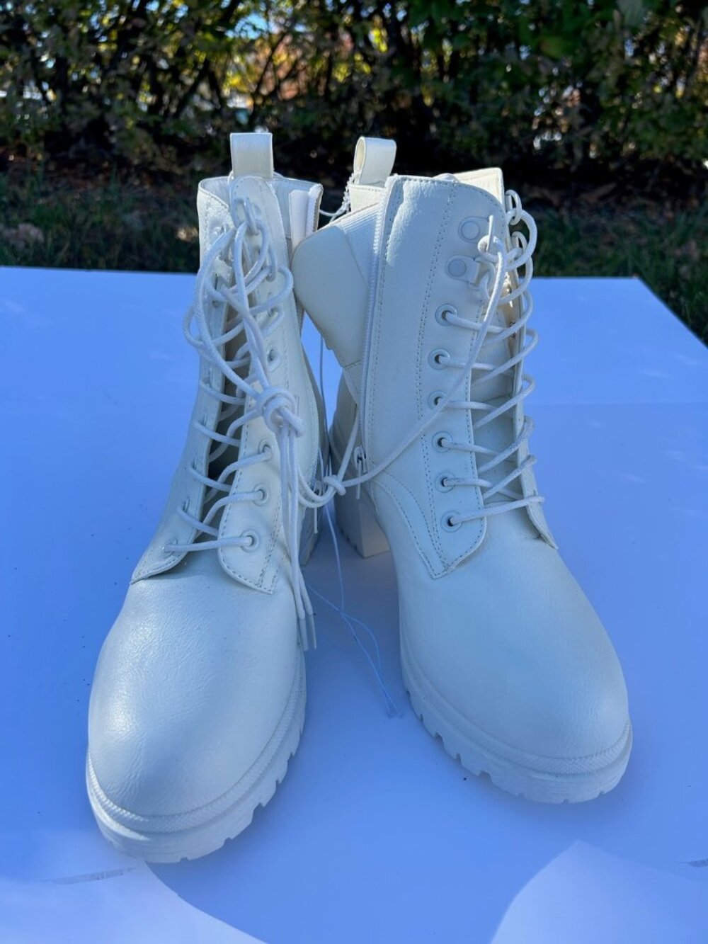 Cream Lace-Up Combat Boots
